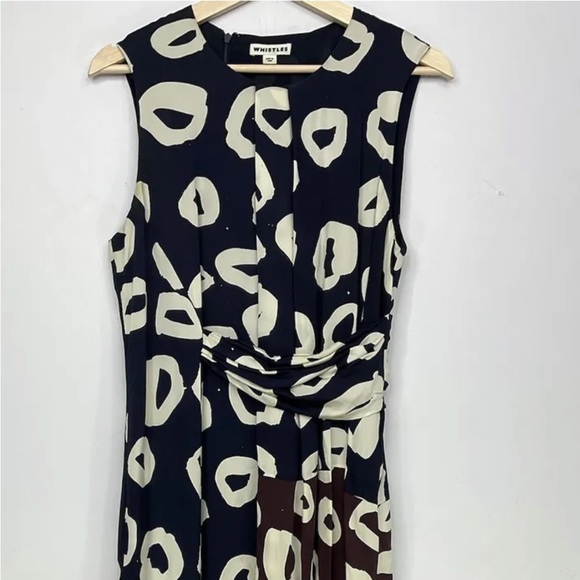 Whistles Marisa Loop Print Draped Dress Size 12 Blue Midi - Picture 2 of 9
